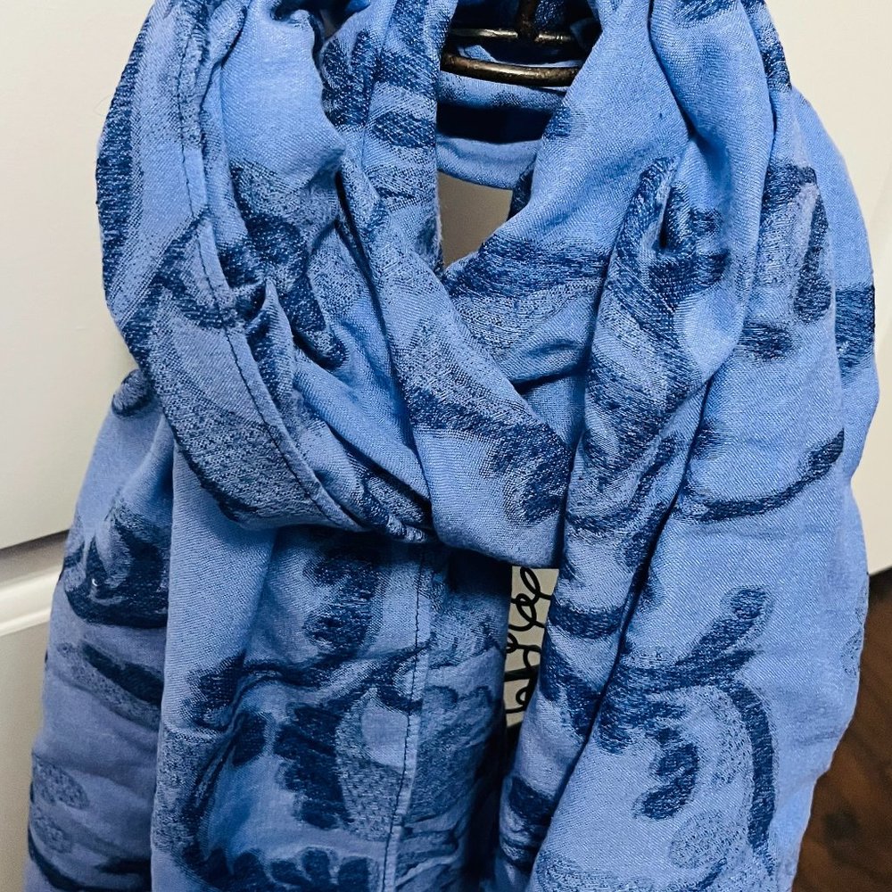 💙 Vintage Natural Blend Scarf – Handmade Cotton & Viscose